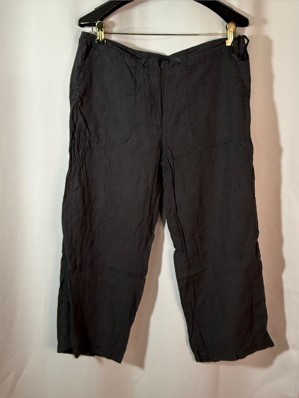 Eileen Fisher Black Linen Blend Cropped Pants